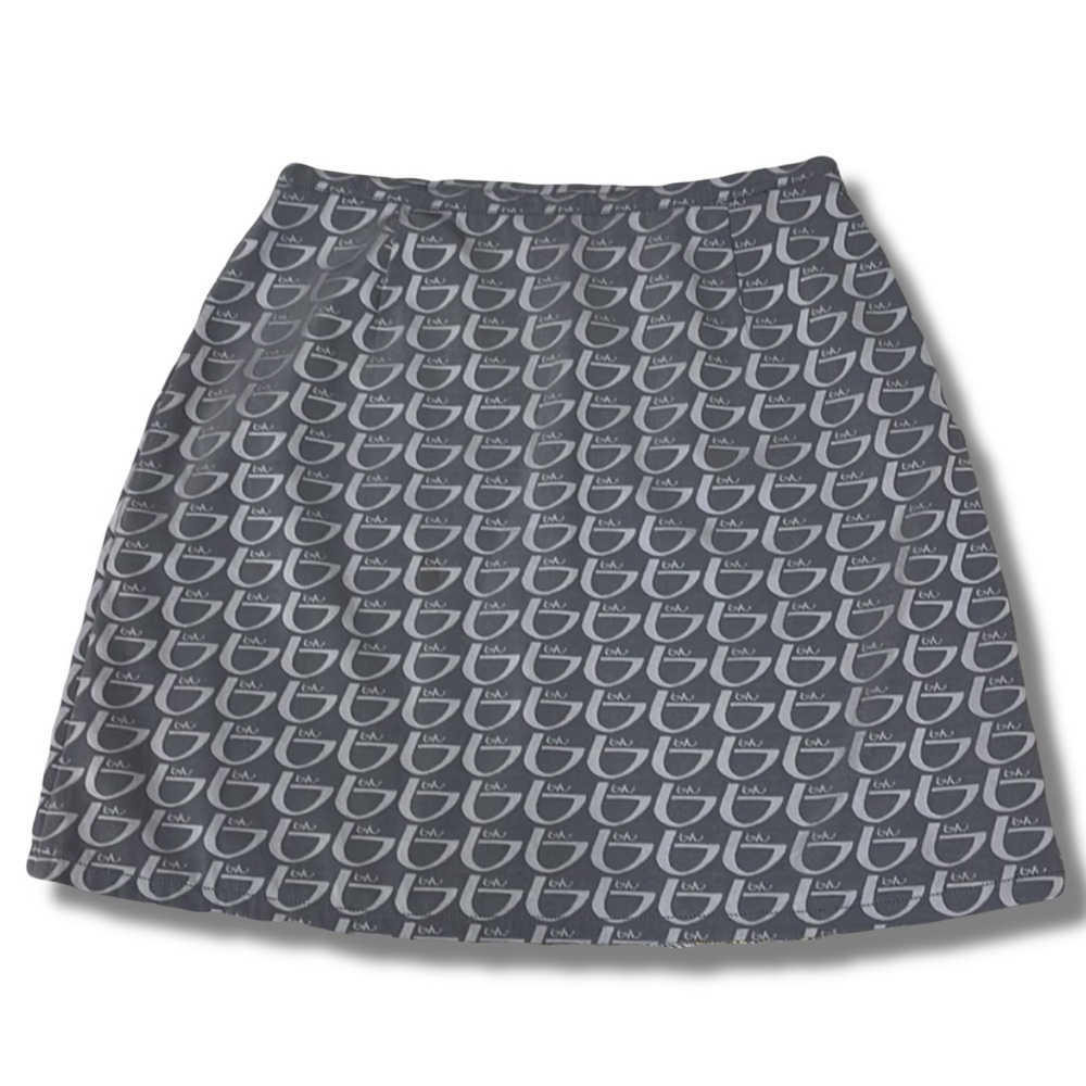 Blu Byblos “b” Skirt Gray Silver Made In Italy Logo Brand Print US size 12